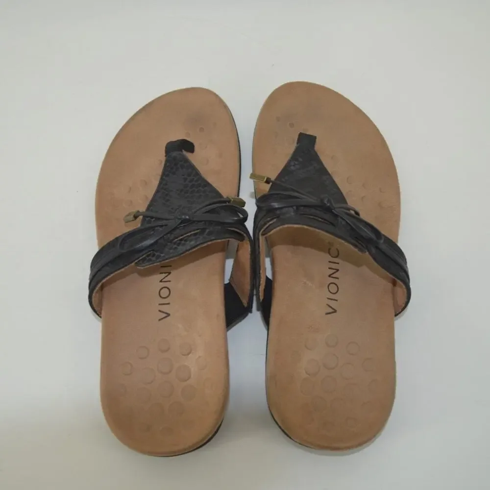 Vionic Black and Tan Comfort Thong Sandals